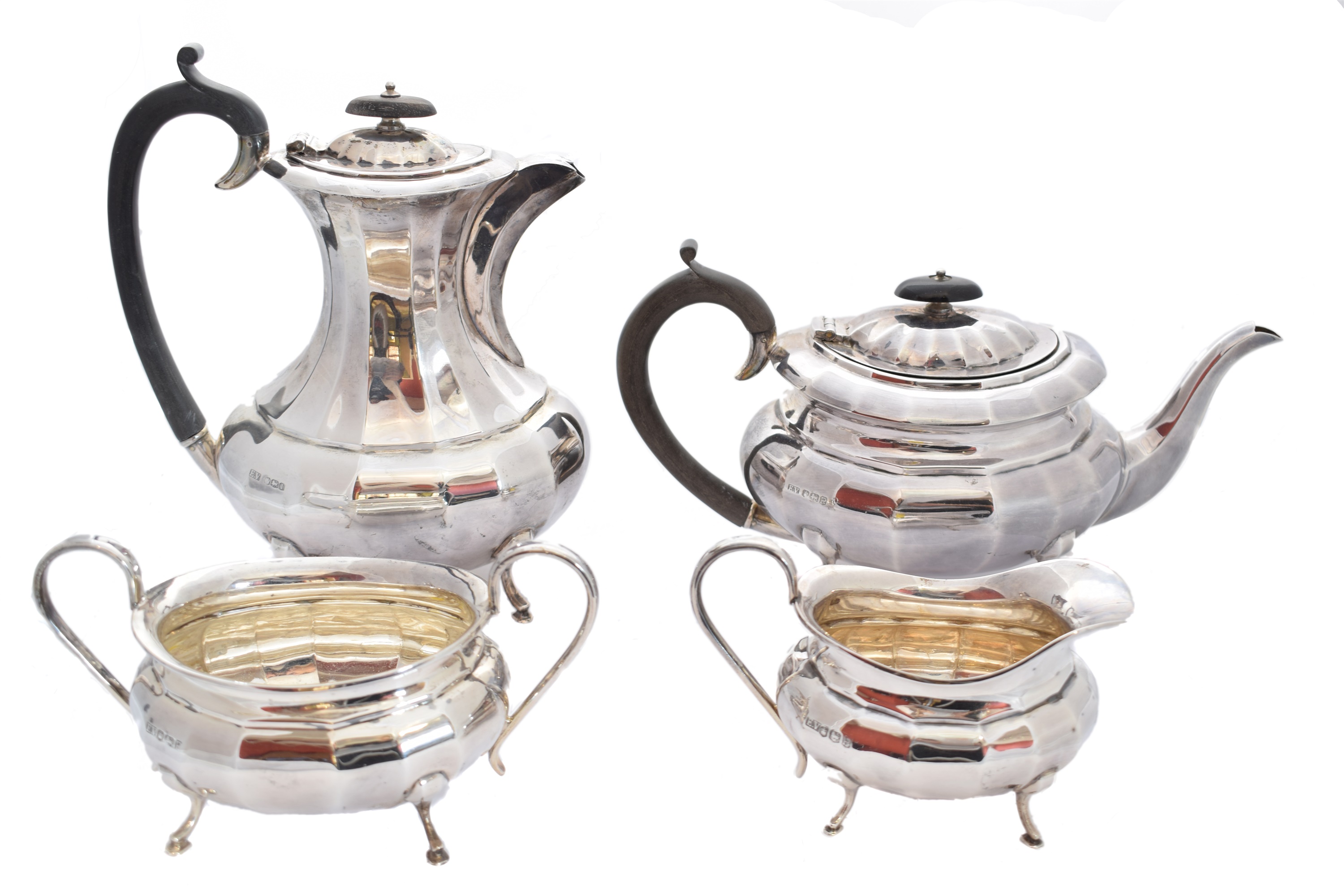 A mid 20th Century silver four piece tea set,