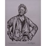 Roger Hampson, "Smiling Miner", linocut.