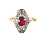 A ruby and diamond dress ring,