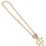 An 18ct gold and diamond cultured pearl necklace,