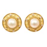 A pair of 18ct gold Leo de Vroomen mabe pearl and diamond earrings,