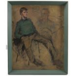 A 20th century English School, mixed media, study of a seated man, 19ins x 15ins
