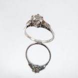 A diamond single stone ring, stamped 'Plat', the old brilliant transitional cut stone measuring