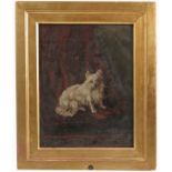 A 19th century oil on canvas, white terrier, inscribed verso, 8.5ins x 6.5ins