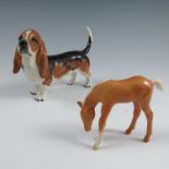 A Beswick model, of Bassett Hound, together with a Beswick model of a palomino foalCondition Report: