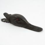 A Victorian letter clip, formed as a ducks head, with glass eyes, length 6.25ins