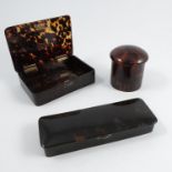 Two tortoiseshell boxes, both of rectangular form with hallmarked silver gilt hinges, widths 6.25ins