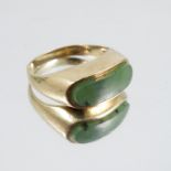 A nephrite jade set ring, stamped '14ct', finger size L, 3.9g gross