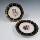 A pair of Sevres porcelain cabinet plates, the centres decorated with portraits, M de Lamballe, C