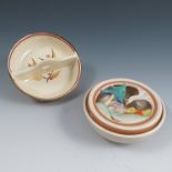 A Clarice Cliff Wilkinson Ltd pot pourri dish, of circular form, the pierced moulded cover decorated