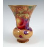 A Royal Worcester trumpet shaped vase, with bulbous lower body, decorated all around with hand