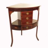 A mahogany and satinwood corner washstand, fitted with four short drawers, width 25.5ins
