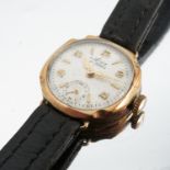 Avia, a lady's 9 carat gold mechanical wrist watch on a strap, together with a pair of marcasite and