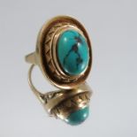 A turquoise matrix single stone ring, stamped '585', finger size P, 8g gross