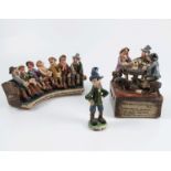 Runnaford Pottery, Will Young, a group of pottery items, to include a figure group of men playing