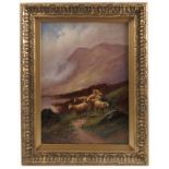 Mildred Shingler, pair of oils on canvas, sheep and cattle in landscape with mountains beyond, 13.