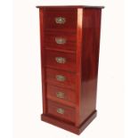 An Edwardian mahogany six drawer Wellington chest, standing on a plinth base, with a moulded top and