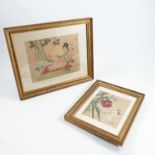 A pair of Oriental prints, of birds and butterflies in foliage, signed with characters, 6ins x 7ins,