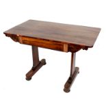 A 19th century rosewood centre table, of rectangular form, fitted with a frieze drawer, on end