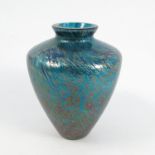 A Royal Brierley Studio iridescent glass vase, decorated in blues and purples, height 5.5ins