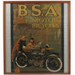 An advertising poster, for BSA motorcyclesCondition Report: The poster has some age to it and is