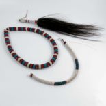 Two tribal bead work necklaces, together with a tribal bead work fly swat.