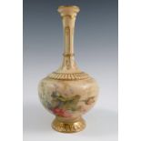 A Royal Worcester blush ivory vase, the bulbous body decorated with flowers, shape number 1620,