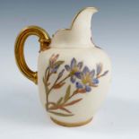 A Royal Worcester blush ivory flat back jug, decorated with floral sprays, shape number 1094,