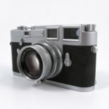 A Leica M3 chrome camera, serial number 1134967, with Ernst Leitz GmbH Wetzlar Summicron f=5cm 1:2