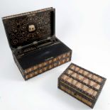 An Anglo Indian porcupine quill writing box, of rectangular form, with sarcophagus style top, the