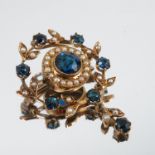 An Edwardian sapphire and seed pearl pendant brooch, diameter 3cm, 5.8g grossCondition Report: The