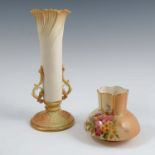 A Royal Worcester blush ivory vase, decorated with flowers, shape number 991, dated 1919, height 3,
