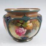 A Royal Worcester quarter lobed miniature pot, decorated with roses, shape number 132A, dated
