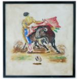 Gala Rreta, watercolour, matador and bull, 16ins x 13.5ins