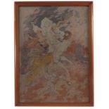 Jules Cheret, a pair of Belle Epoque framed tapestry panels depicting revelling figures, both