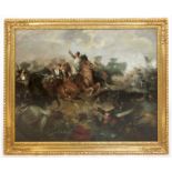 Pierre Claude Francois Delorme, oil on canvas, battle scene with figures on horseback, inscribed