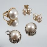 A Mabe pearl ring, stamped '18ct', finger size N, 19g gross, together with a pair of Mabe pearl