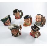 Six Royal Doulton character jugs, Walrus and the Carpenter, Aramis, Merlin, Madhatter, Golfer and