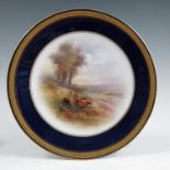 A Royal Worcester plate, decorated with English cattle in landscape by H Stinton,  dated 1921, af,