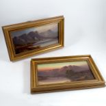 J H Boel, oil on canvas, pair of highland landscapes with water, signed and dated 1910, 8ins x