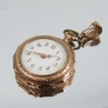 A fob watch, with an enamel dial, stamped '585', with a metal cuvette, 2.8cm diameter, 19.5g