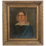 An oil on artist board, portrait of a woman in Victorian dress, 12ins x 10ins