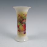An unfinished Royal Worcester vase, of trumpet form, decorated with fruit to a mossy background,