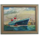 An oil on canvas, S.S United States sailing from New York to Europe, 11.5ins x 15.5ins