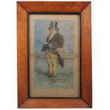 A 19th century watercolour, full length portrait of a man writing in a book, indistinctly signed