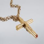 A 9 carat gold crucifix pendant, on a 9 carat gold round belcher link chain, 19g grossCondition