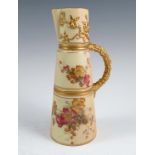 A Royal Worcester blush ivory claret jug, decorated with flowers, shape number 1047, dated 1897,
