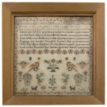 A 19th century tapestry sampler, with alphabet, verse animals, birds and flowers, by Eliza York