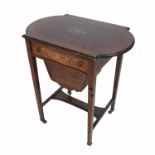 An Edwardian rosewood work table, with line and inlaid decoration, fitted with a drawer over a