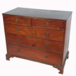 A 19th century mahogany chest, of two short over three long drawers, raised on bracket feet, width